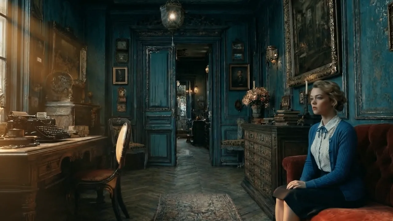 『Mask』より。金色の光が差す部屋に座る女性